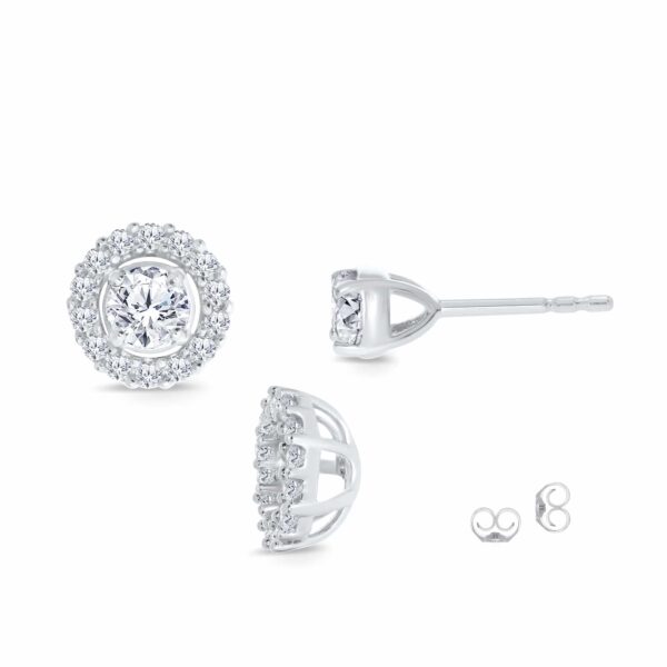 La Joya Unique Two in One Lab Grown Diamond Stud Earring for women With a Diamond Halo Crafted in 10K Solid White Gold or Yellow Gold and Showcasing 1/2 CT TW (Carat Total Weight) Sparkling Diamonds