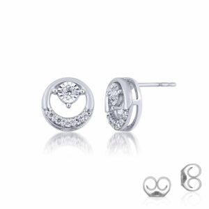 Diamond Solitaire Circle Frame Stud Earrings 1/10ct 925 Sterling Silver 