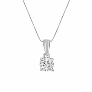 La Joya Dainty 1/10-1/6 Carat Total Weight  Lab Grown Diamond Pendant Necklace For Women Set In White Rhodium Plated 925 Sterling Silver