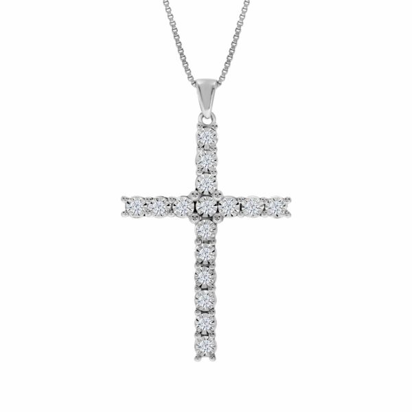 La Joya Elegant 1/6 -1/2 Carat Total Weight Lab Grown Diamond Cross Necklace For Women Set in White Rhodium Plated 925 Sterling Silver
