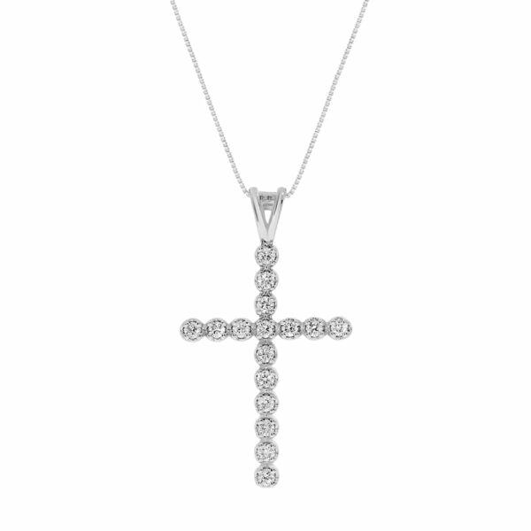 La Joya Graceful 1/6 -1/2 Carat Total Weight Lab Grown Diamond Cross Necklace For Women Set in White Rhodium Plated 925 Sterling Silver