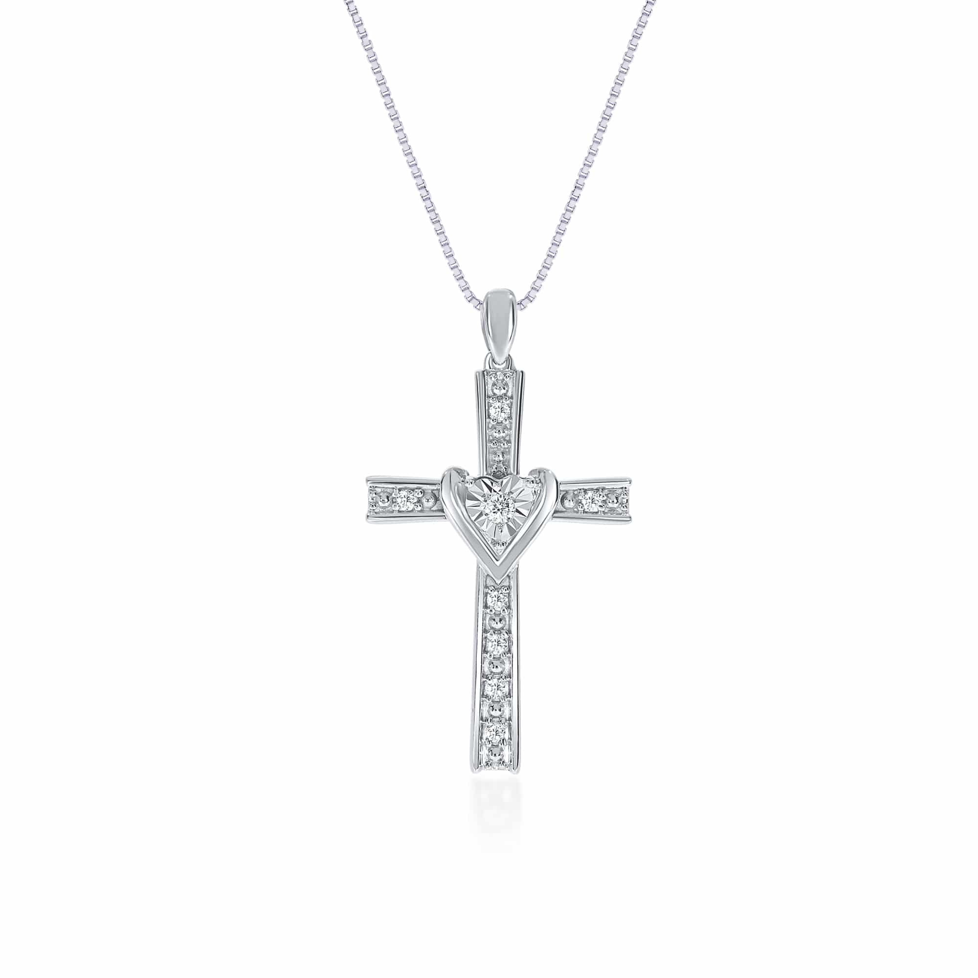 925 Sterling Silver Rhodium-plated Sparkle-Cut Cross Pendant