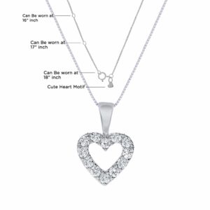 La Joya Gorgeous 1/8 Carat Total Weight Lab Grown Heart Diamond Necklace Pendant Beautifully Crafted In White Rhodium Plated 925 Sterling Silver