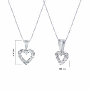 La Joya Gorgeous 1/8 Carat Total Weight Lab Grown Heart Diamond Necklace Pendant Beautifully Crafted In White Rhodium Plated 925 Sterling Silver