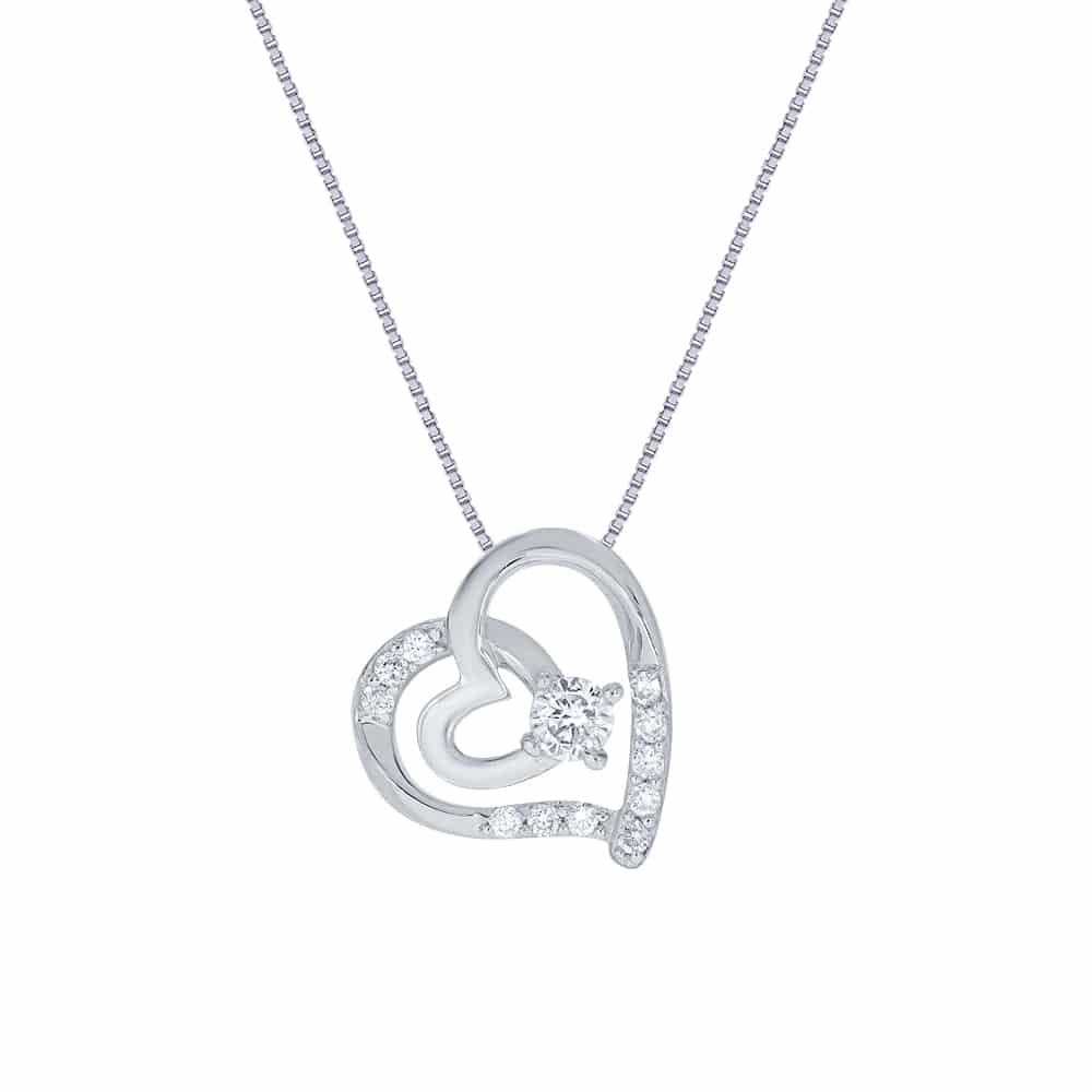 La Joya Beautiful 1/4 Ct Tw (carat Total Weight) Lab Grown Double Heart  Tilted Diamond Necklace Pendant splendidly Crafted In White Rhodium Plated  925 