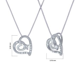 La Joya Beautiful 1/4 CT TW(Carat Total Weight)Lab Grown Double Heart Diamond Necklace Pendant Crafted In White Rhodium Plated 925 Sterling Silver