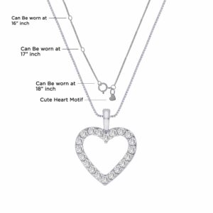 La Joya Stunning 1/4 Ct Tw (carat Weight) Diamond Heart Necklace Pendant For Women Skilfully Crafted In White Rhodium Plated 925 Sterling Silver