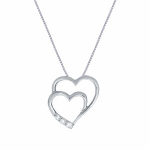 La Joya Elegant 1/10 CT TW (Carat Total Weight) Lab Grown 3 Stone Diamond Heart Necklace Pendant Crafted in White Rhodium Plated 925 Sterling Silver