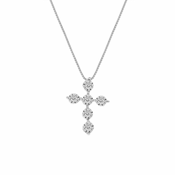 La Joya Adorable 1/20 CT TW (Carat Total Weight) Lab Grown Diamond Cross Necklace For Women Fashioned in White Rhodium Plated 925 Sterling Silver