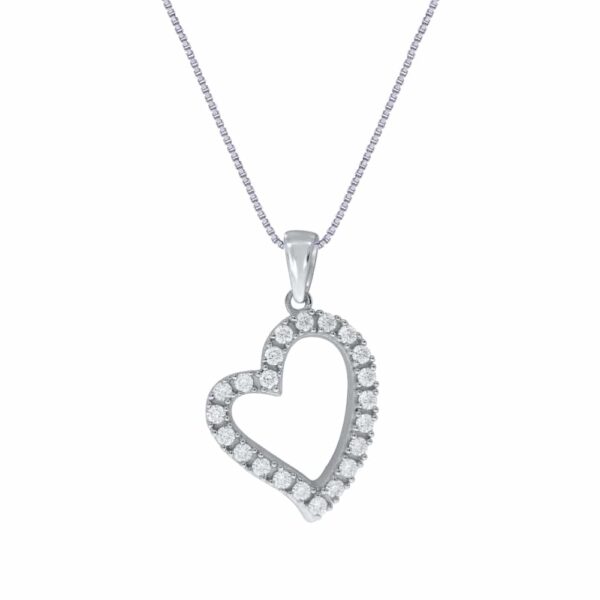 La Joya Adorable 1/8 CT TW (Carat Total Weight) Lab Grown Tilted Heart Diamond Necklace Pendant Crafted in a White Rhodium Plated 925 Sterling Silver
