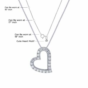La Joya Adorable 1/8 CT TW (Carat Total Weight) Lab Grown Tilted Heart Diamond Necklace Pendant Crafted in a White Rhodium Plated 925 Sterling Silver