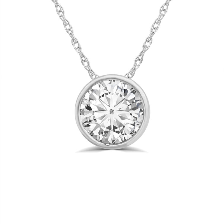 Buy Floating Bezel Set Lab Grown Diamond Solitaire Necklace in 14K White Gold - La Joya