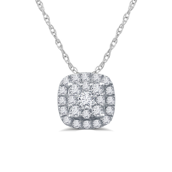 1/4 - 1/2 CT TW Cushion Shaped Lab Created Diamond Necklace in Silver | Zoya