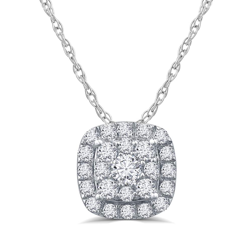 1/4 - 1 CT TW Cushion Shaped Lab Created Diamond Necklace in 10K Gold | Juni