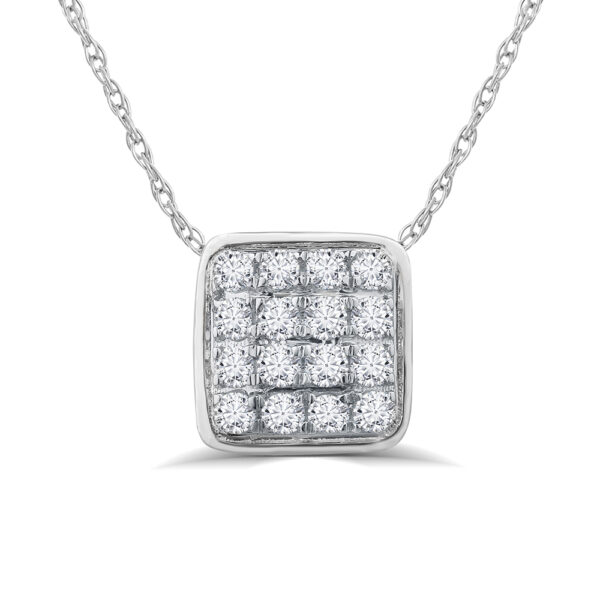 1/6 - 1 CT TW Cushion Shaped Silver Lab Created Diamond Necklace | Alea