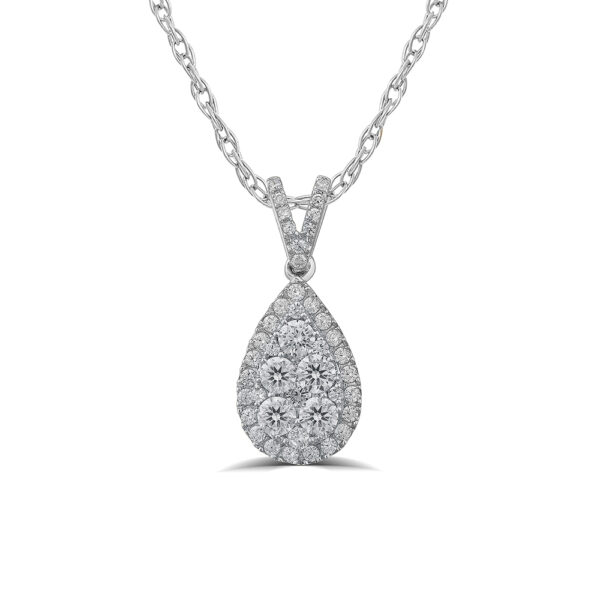 1 1/10 CT TW Pear Shaped Lab Grown Halo Diamond Necklace in 10K Gold | Dana