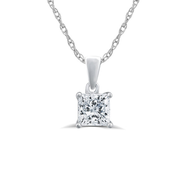 1/2 - 1 CT TW Lab Created Princess Cut Solitaire Diamond Necklace in 14K Gold | Edna
