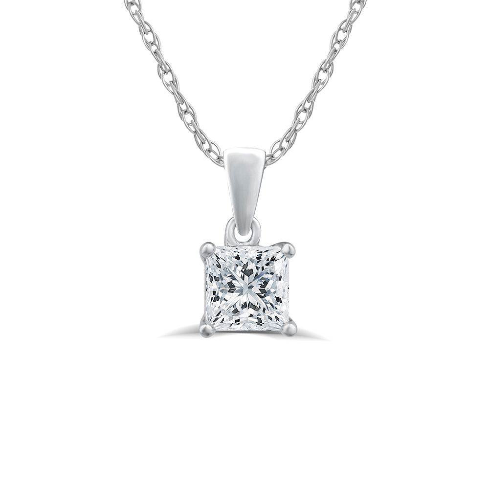 1/2 CT TW Lab Created Princess Cut Solitaire Diamond Necklace in Silver