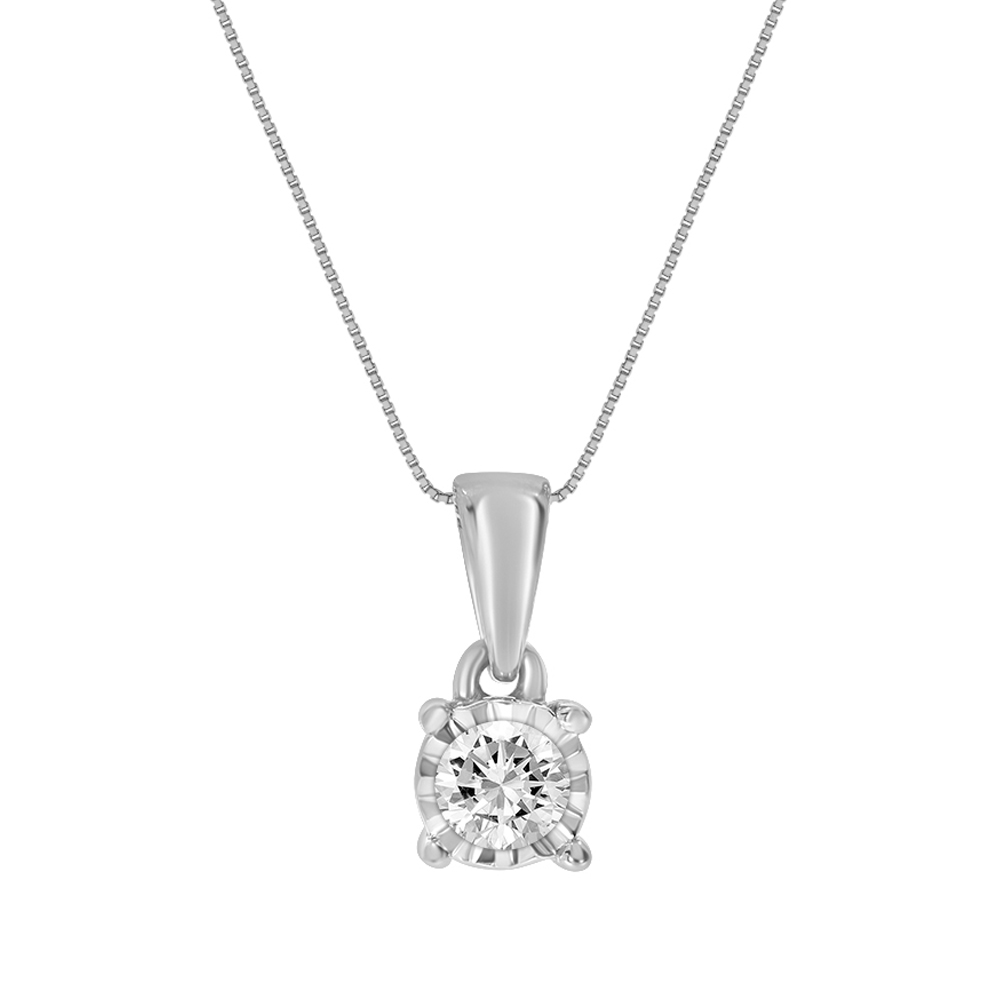 1/10 - 1/6 Silver Lab Grown Diamond Solitaire Illusion Pendant Necklace