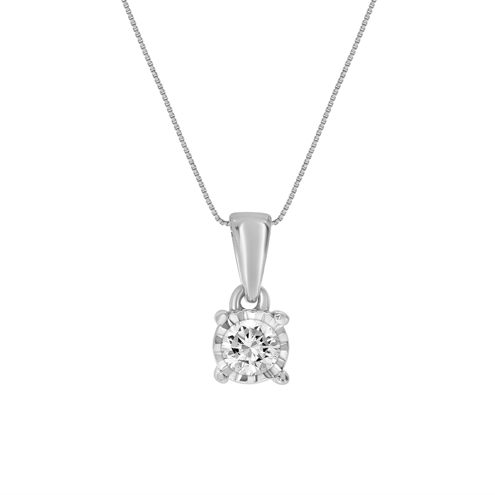 1/10 - 1/6 Silver Lab Grown Diamond Solitaire Illusion Pendant Necklace