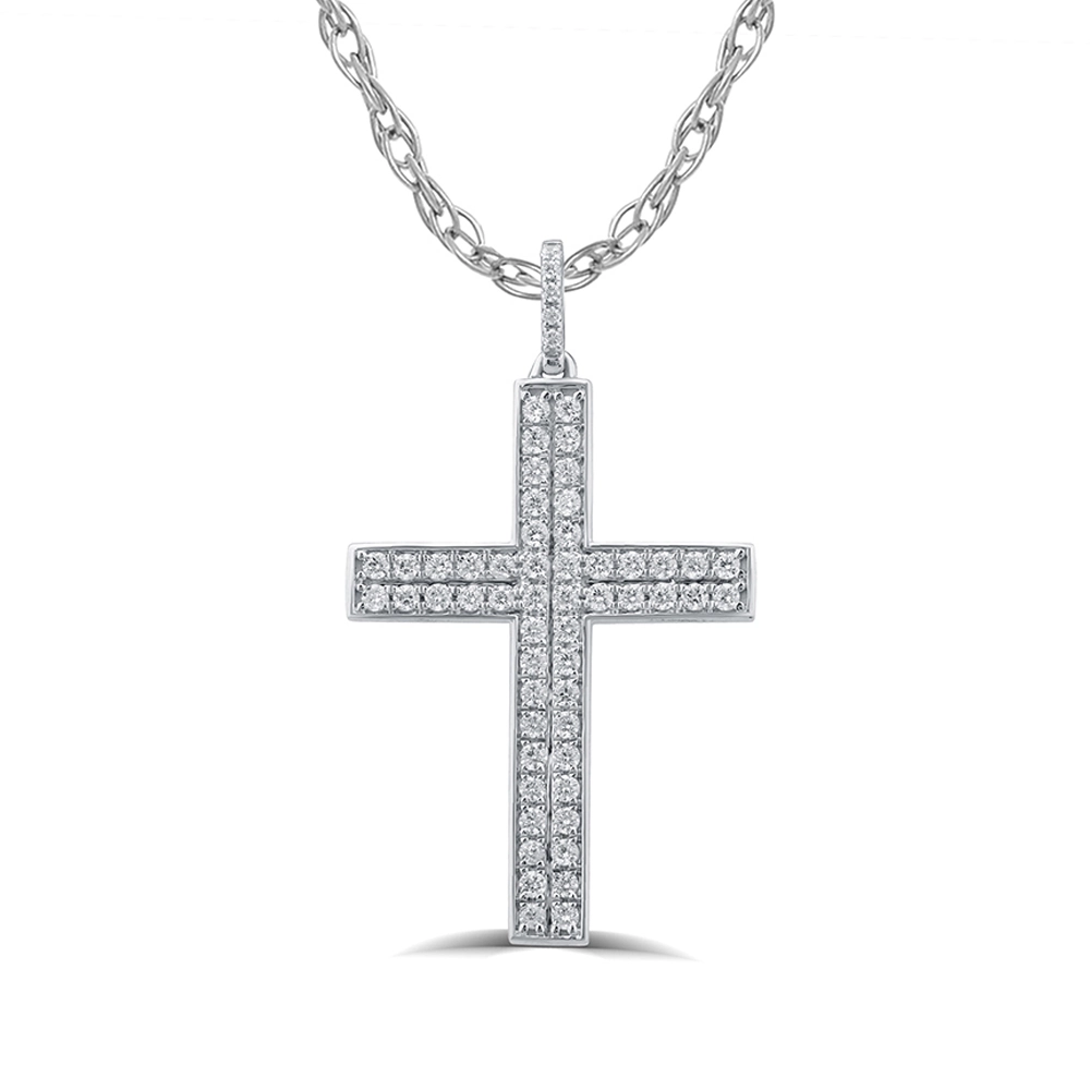 Lab Created Double Row Diamond Cross Necklace (1/2 - 1 ct. tw.) | Emily