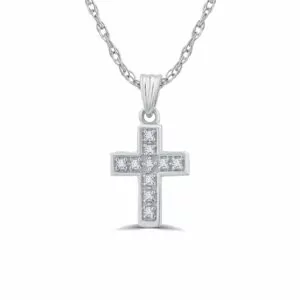 Dainty Lab Created Silver Diamond Cross Pendant Necklace for Women