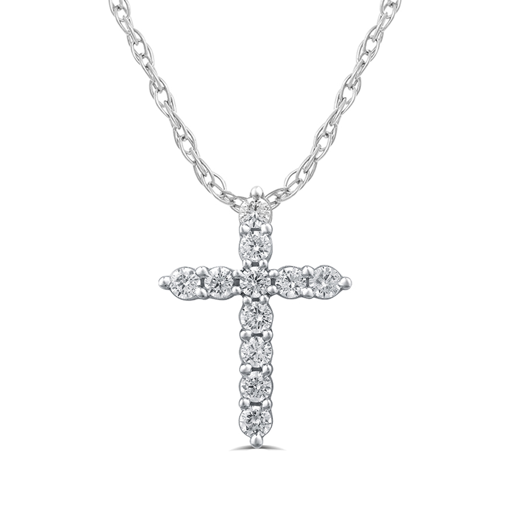 Lab Created Floating Diamond Cross Necklace (1 ct. tw.) | Angela