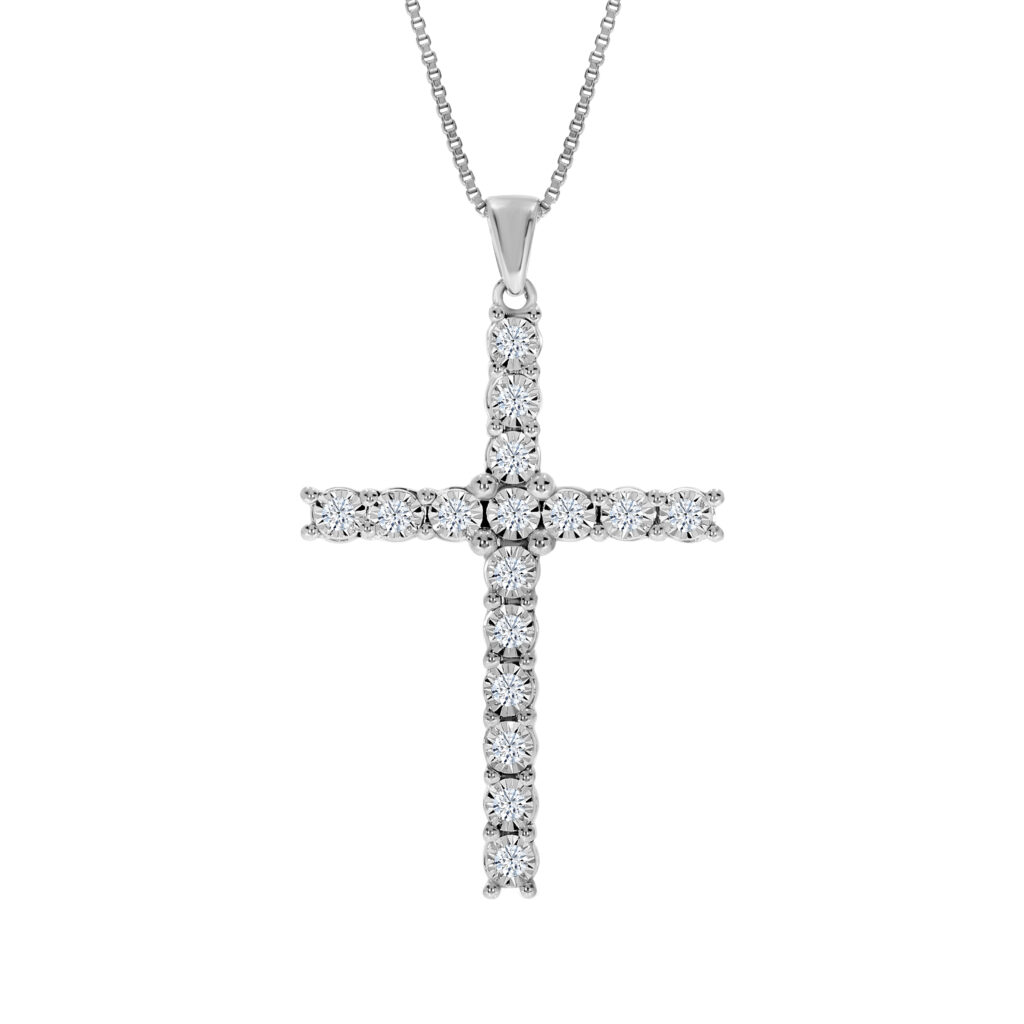 1/6 - 1/4 CT TW Silver Lab Created Diamond Cross Necklace | Grace