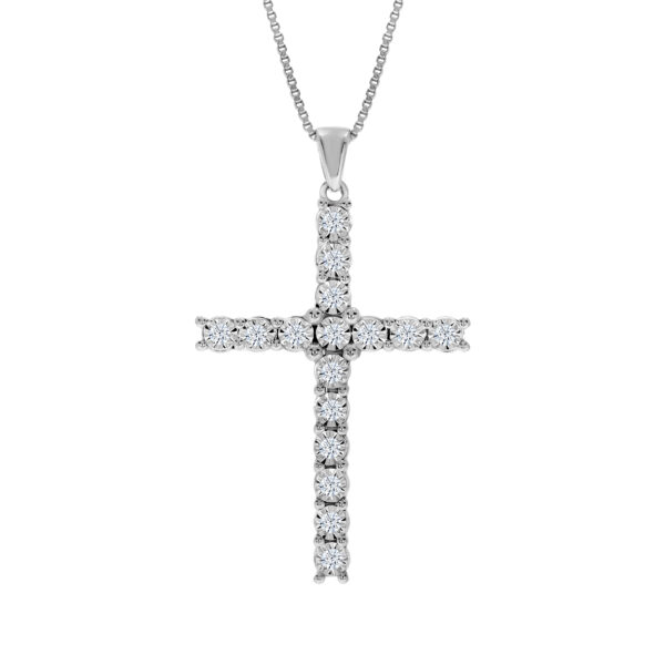 1/6 - 1/4 CT TW Silver Lab Created Diamond Cross Necklace | Grace