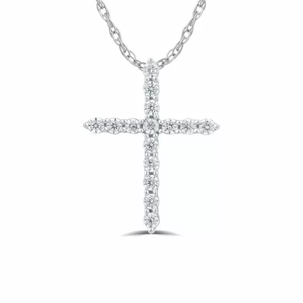 1/6 - 1/4 CT TW Silver Lab Created Diamond Cross Necklace | Evie