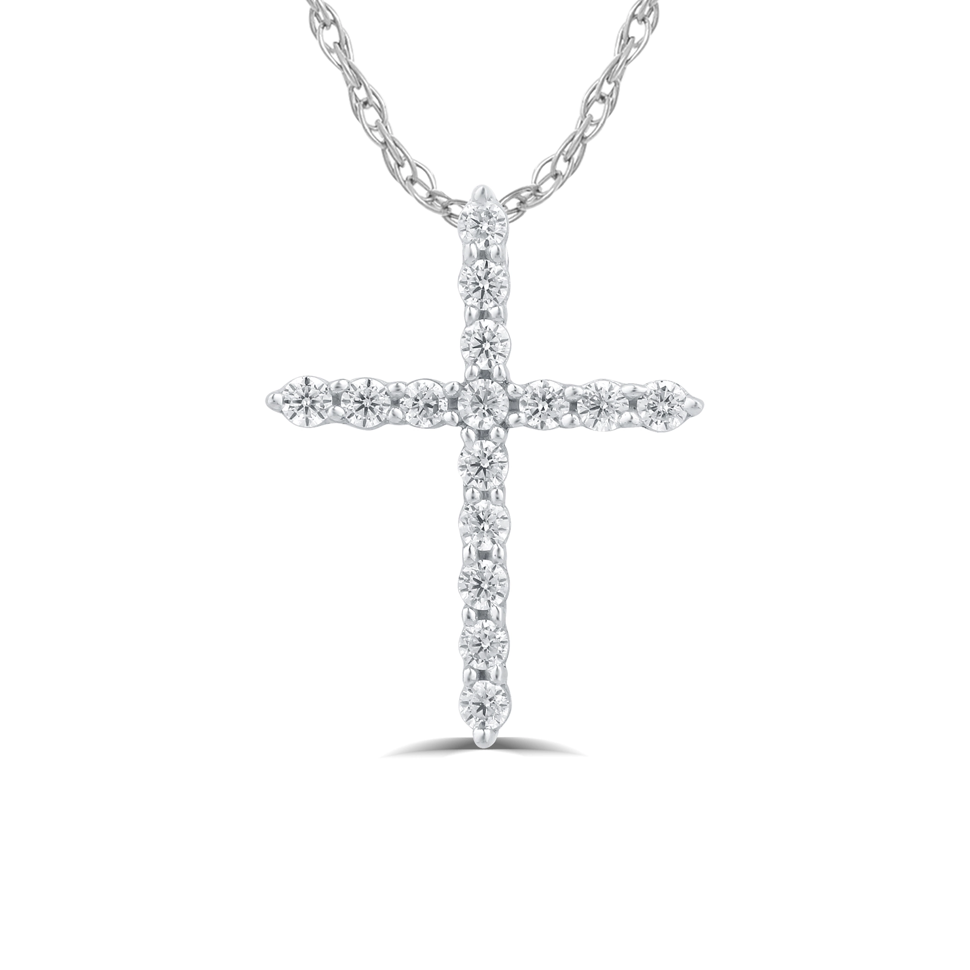 1/6 - 1/4 CT TW Silver Lab Created Diamond Cross Necklace | Evie