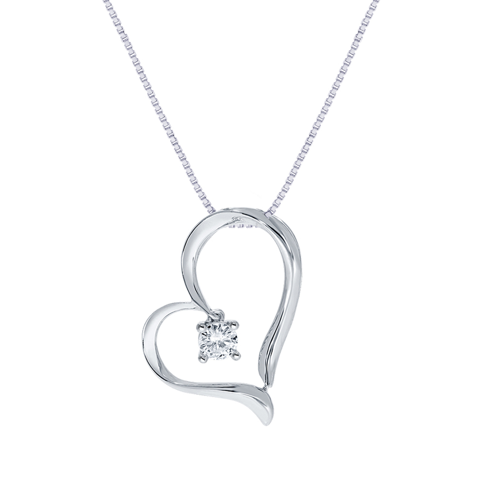 Silver Lab Created Solitaire Diamond Heart Necklace | Mia