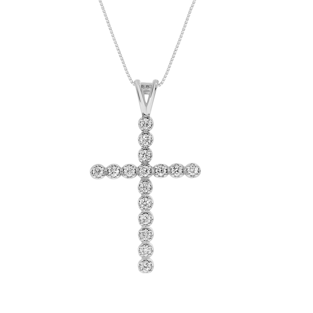 1/6 - 1/4 CT TW Silver Lab Created Diamond Cross Necklace | Ayla