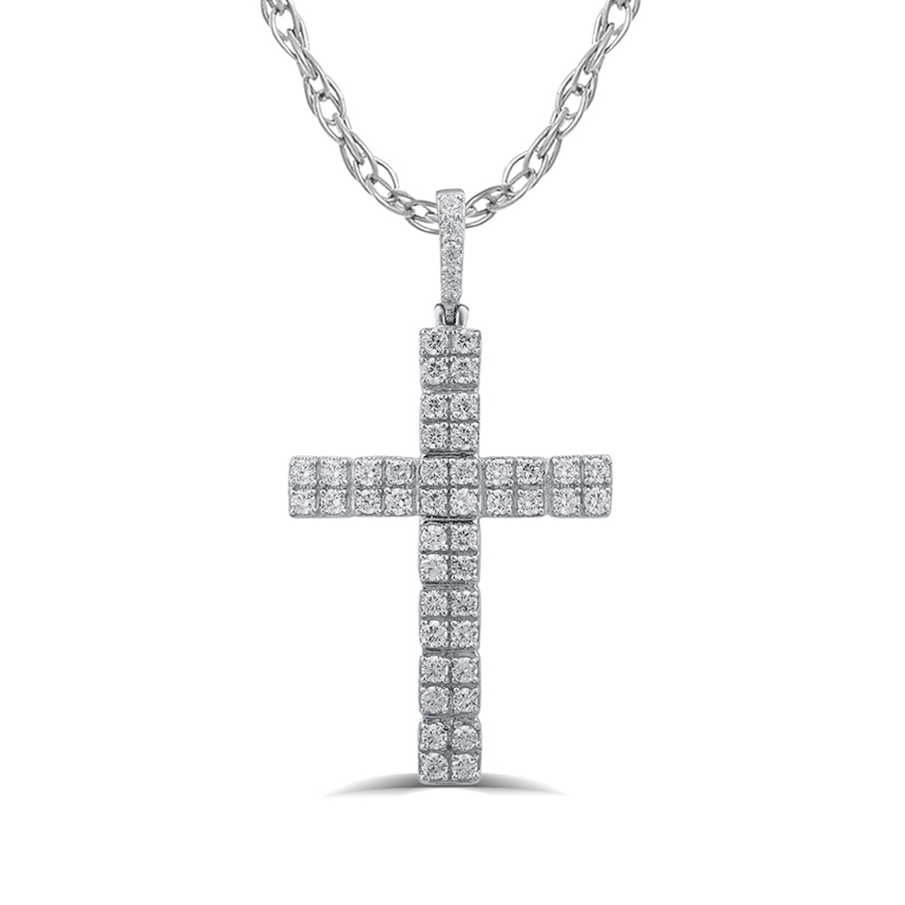 1 CT TW Silver Lab Grown Double Row Diamond Cross Necklace for Women | Julia