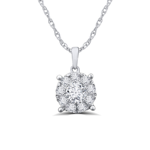 1/4 - 1/2 CT TW Sterling Silver Halo Lab Grown Diamond Necklace Pendant | Asta