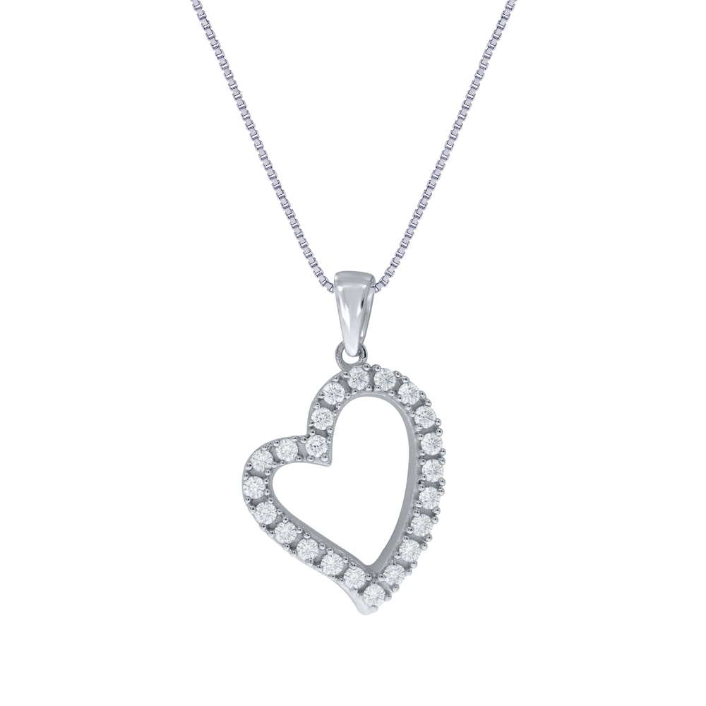 1/3 CT TW Lab Created Silver Diamond Heart Necklace | Lila