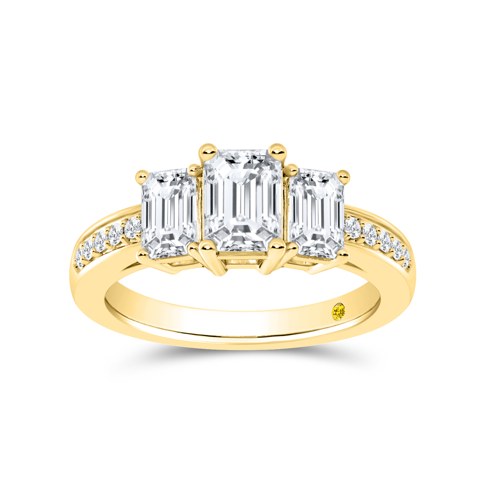 Three Stone Lab Grown Emerald Cut Diamond Engagement Ring | Aliya