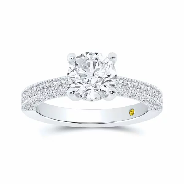 Lab Created Milgrain Diamond Engagement Ring In 10K Solid Gold - La Joya