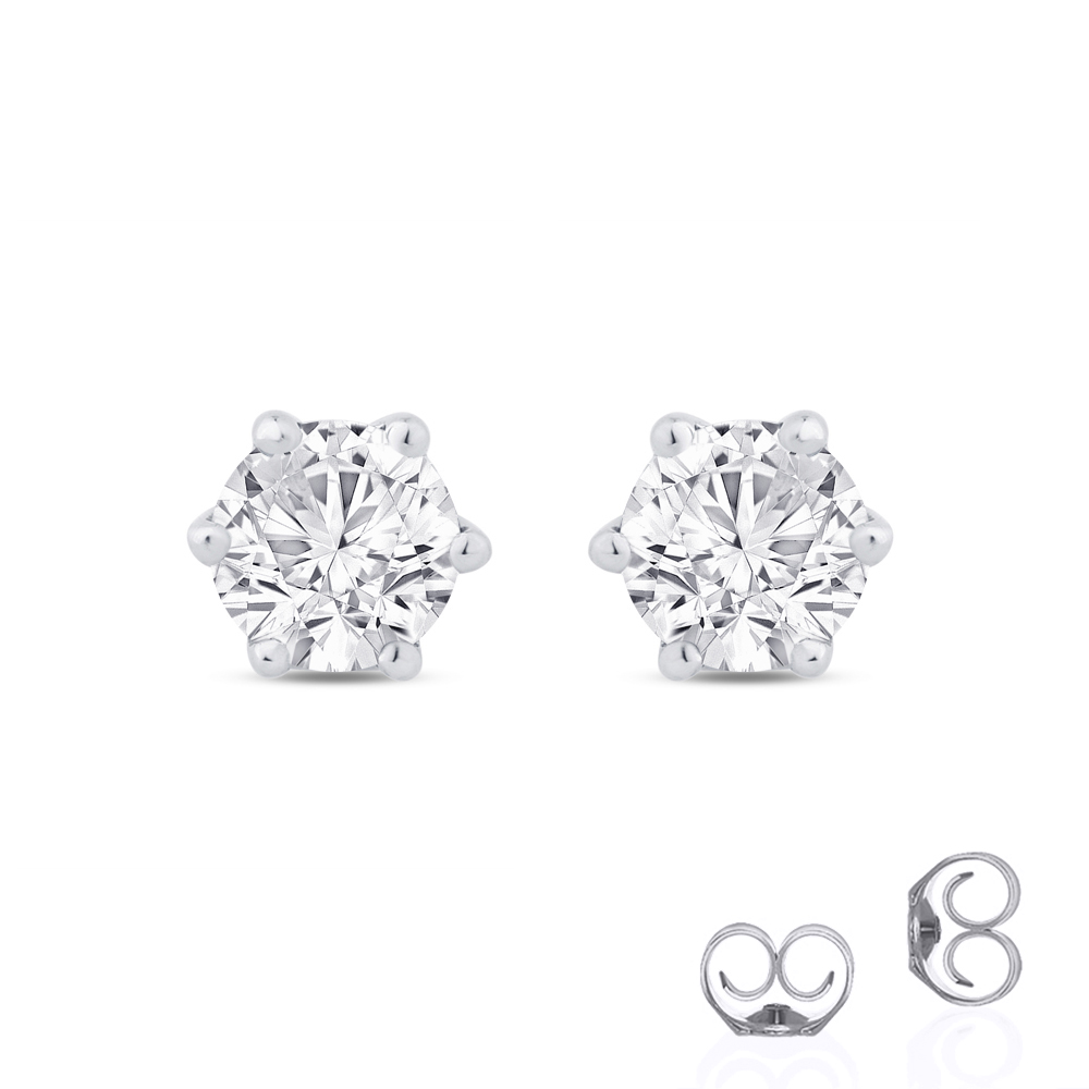 3/4 - 1 CT TW Lab Grown Six Prong Diamond Stud Earring in Gold