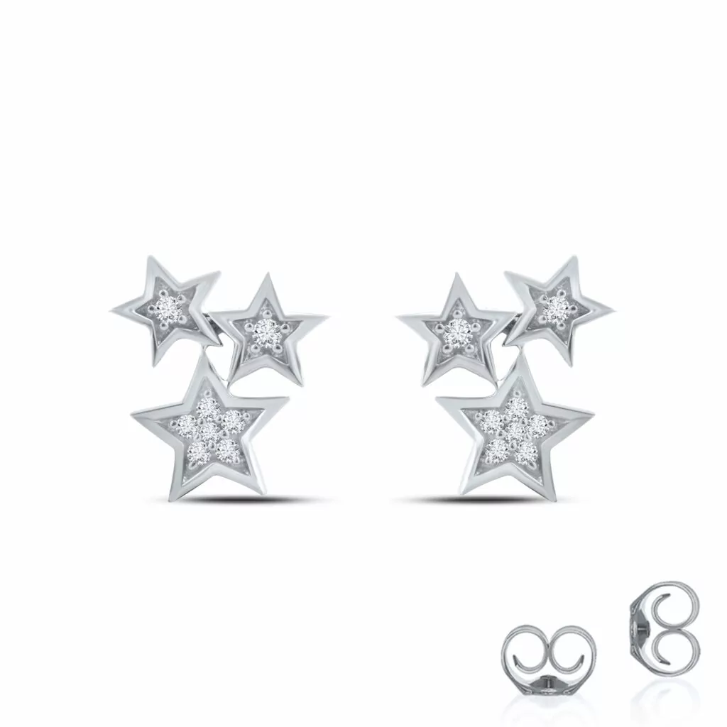 Lab Grown Diamond Accent Earrings in Sterling Silver Star Motif