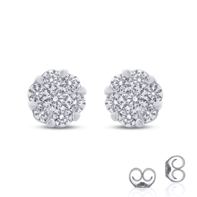Buy Lab Created Cluster Diamond Stud Earrings in 925 Sterling Silver from La Joya
