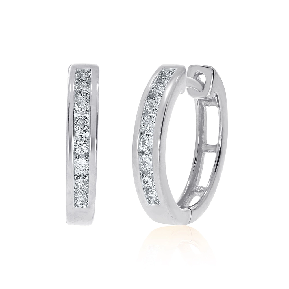 Lab Grown Diamond Channel Set Hoop Huggie Earrings in 10K White Gold- La Joya