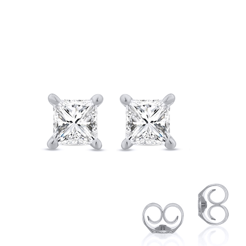 1/4 - 1 CT TW Lab Grown Princess Cut Diamond Stud Earrings in 14K White Gold | La Joya