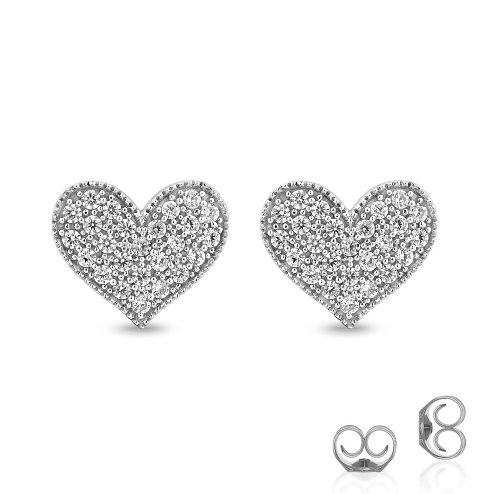 1/2 - 2 CT TW Silver Heart Shaped Lab Created Diamond Stud Earrings | Snow