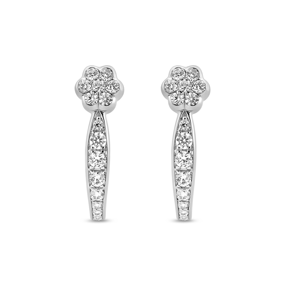 Silver Inside Out 3/4 CT TW Lab Grown Hoop Earring with Floral Motif