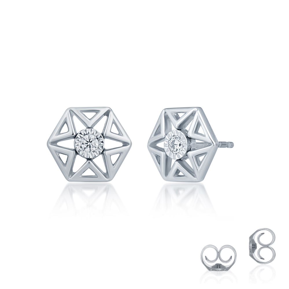 1/10 CT TW Lab Created Diamond Stud Earring in a Sterling Silver Star Motif
