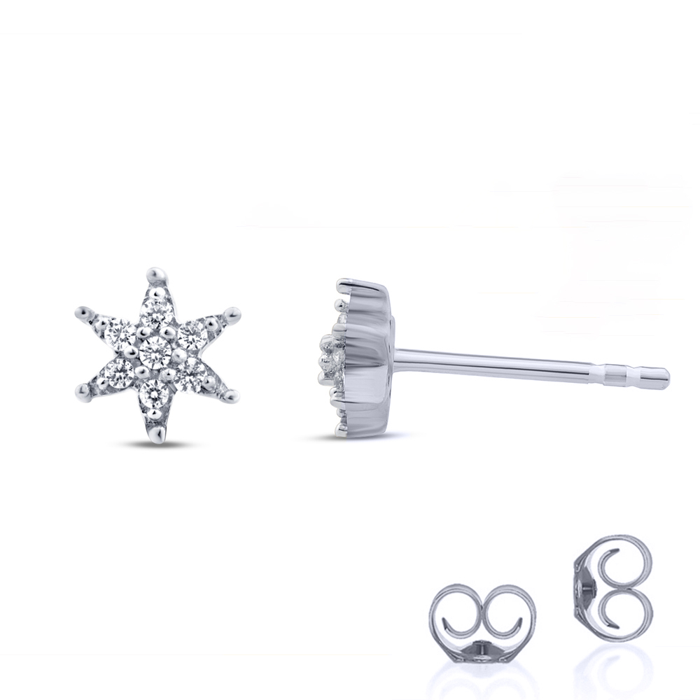 1/10 CT TW Sterling Silver Star Shaped Diamond Stud Earring