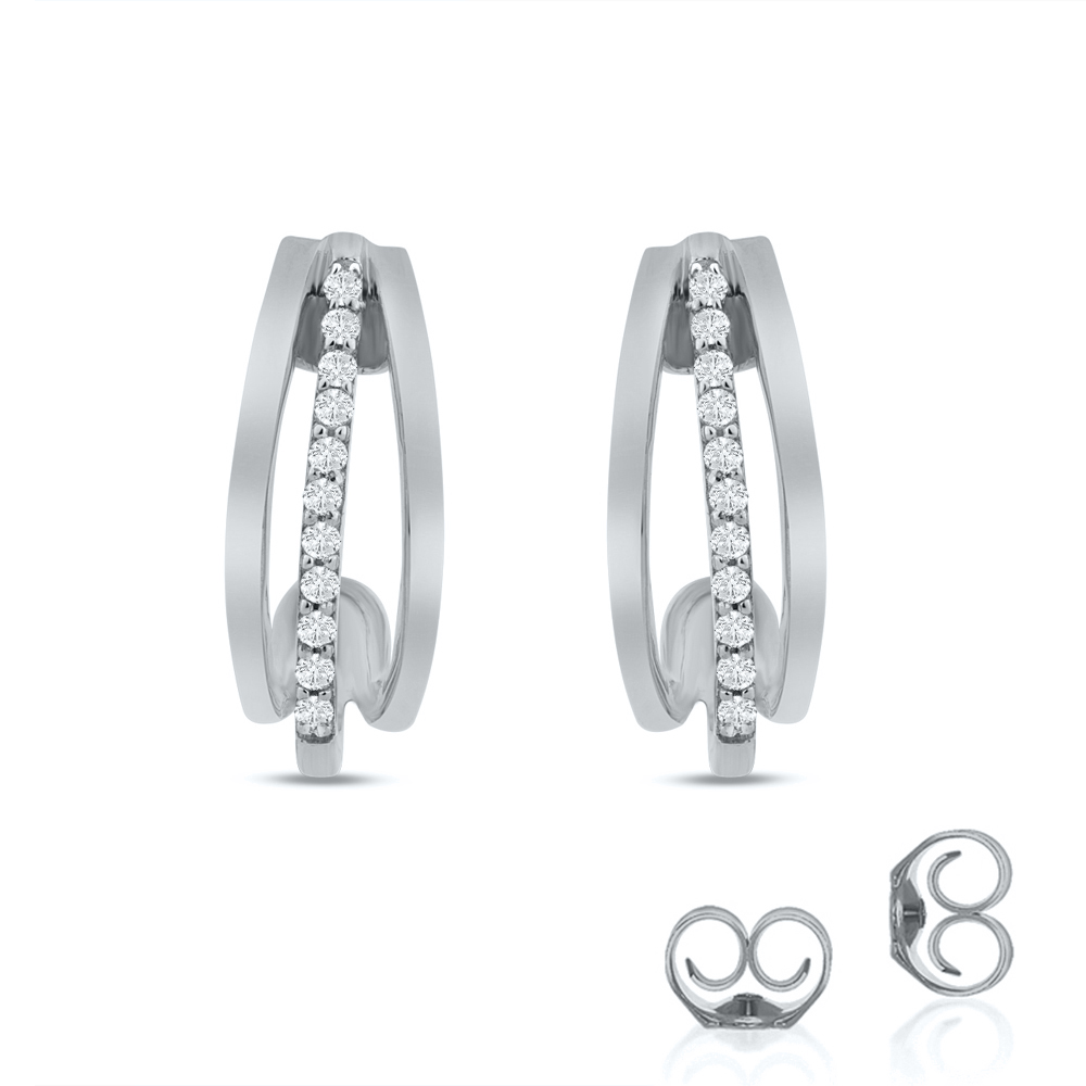 Lab Created Diamond Accent Sterling Silver J-Hoop Huggie Earring | Eira