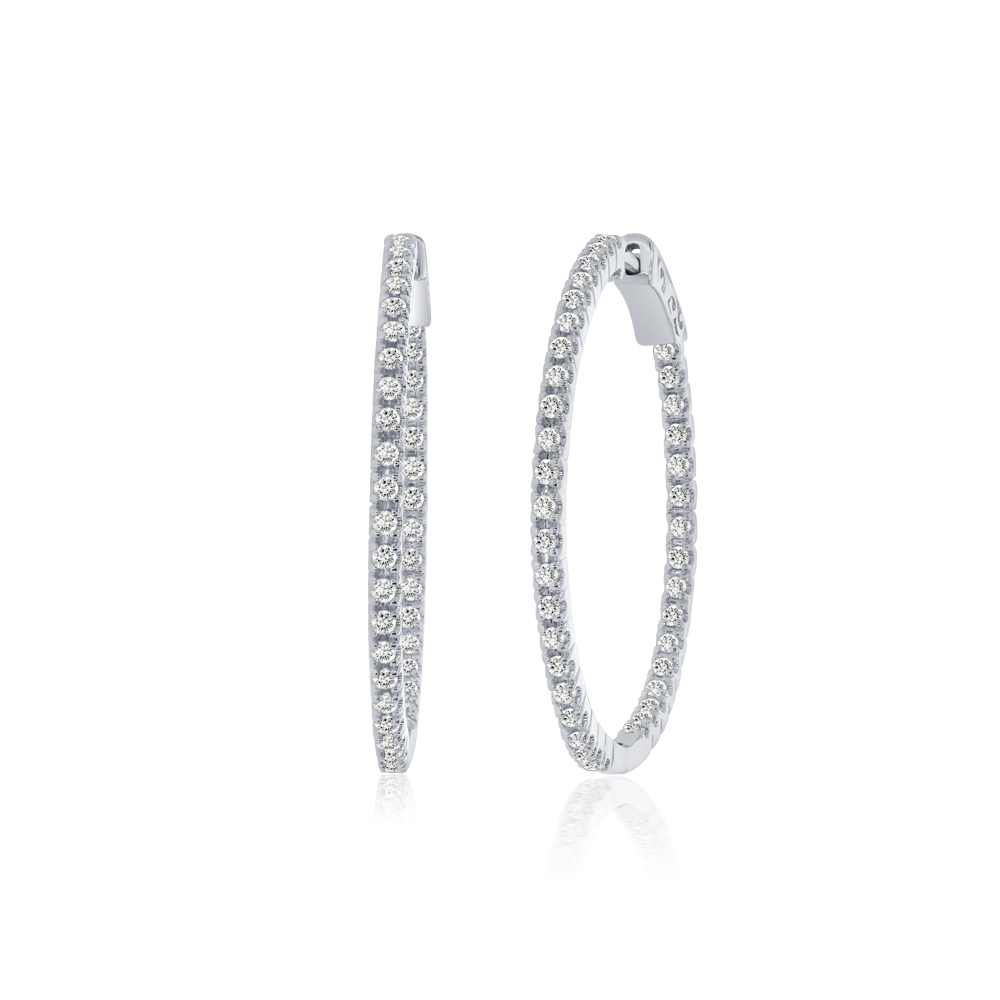1 1/2 - 2 CT TW Lab Diamond Inside Out Silver Hoop Earrings | Lily
