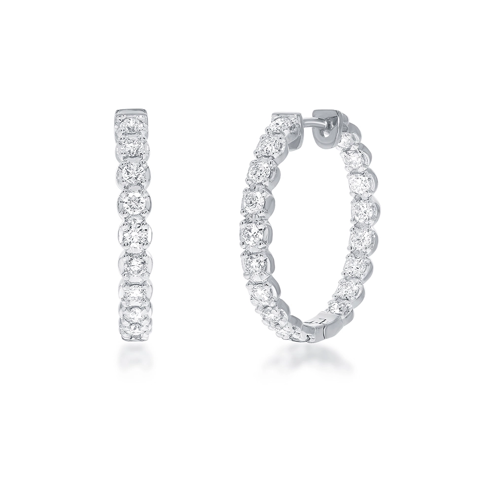 3/4 - 2 CT TW Inside Out Lab Grown Diamond Hoop Earrings in 10K Solid Gold | Cora
